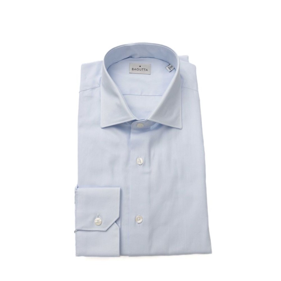 Men Bagutta Men'S Shirts | Bagutta Chic Light Blue French Collar Shirt