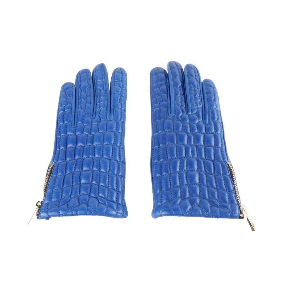 Women Cavalli Class Women'S Gloves | Cavalli Class Elegant Blue Lambskin Leather Lady Gloves