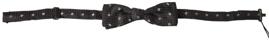 Men Dolce & Gabbana Men'S Ties & Bowties | Dolce & Gabbana Black Patterned Silk Adjustable Men Neck Papillon Bow