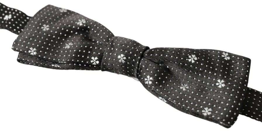 Men Dolce & Gabbana Men'S Ties & Bowties | Dolce & Gabbana Black Patterned Silk Adjustable Men Neck Papillon Bow