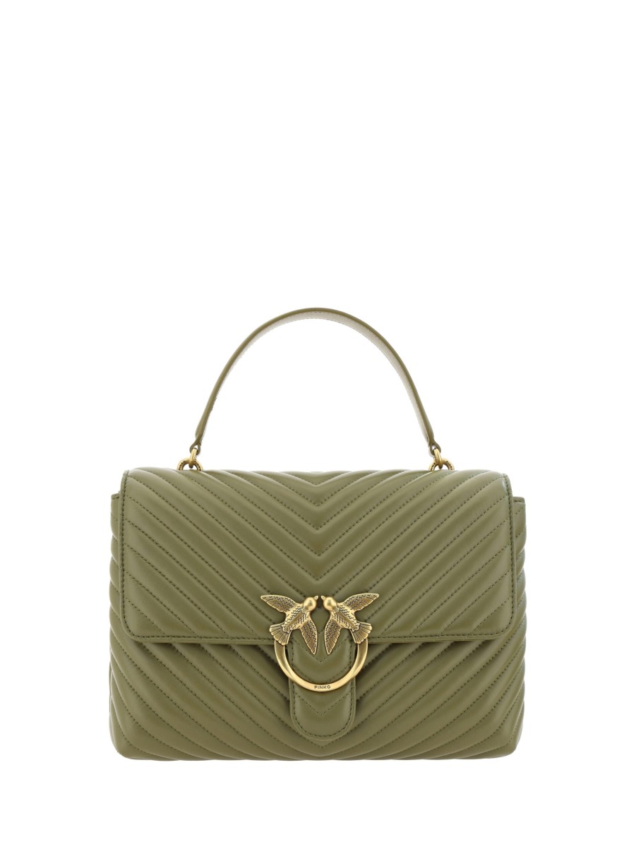 Women PINKO Women'S Handbags | Pinko Green Calf Leather Love Lady Handbag