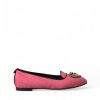 Women Dolce & Gabbana Women'S Flat Shoes | Dolce & Gabbana Pink Black Devotion Slip On Flat Shoes