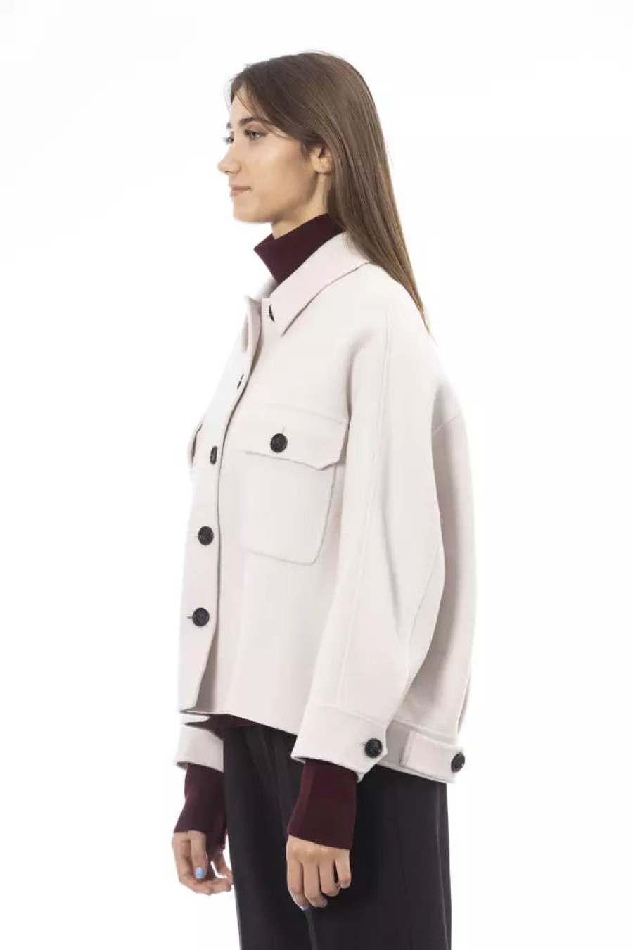 Women Alpha Studio Women'S Suits & Blazers | Alpha Studio Elegant Wool Shirt Jacket In Pristine White