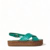 Women Dolce & Gabbana Women'S Sandals | Dolce & Gabbana Green Leather Platform Espadrille Sandal Shoes