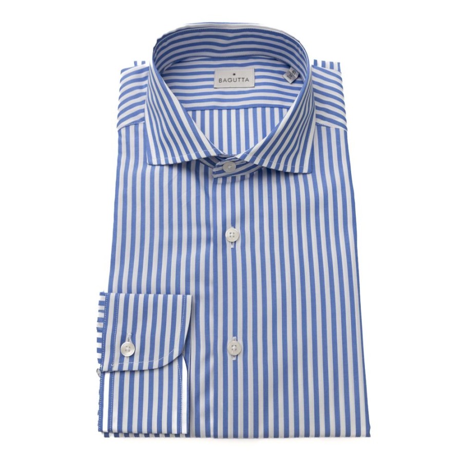 Men Bagutta Men'S Shirts | Bagutta Elegant Light Blue Cotton Shirt With French Collar