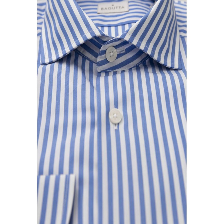 Men Bagutta Men'S Shirts | Bagutta Elegant Light Blue Cotton Shirt With French Collar