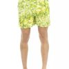 Men Just Cavalli Men'S Swimwear | Just Cavalli Vibrant Green Beach Shorts With Exquisite Print