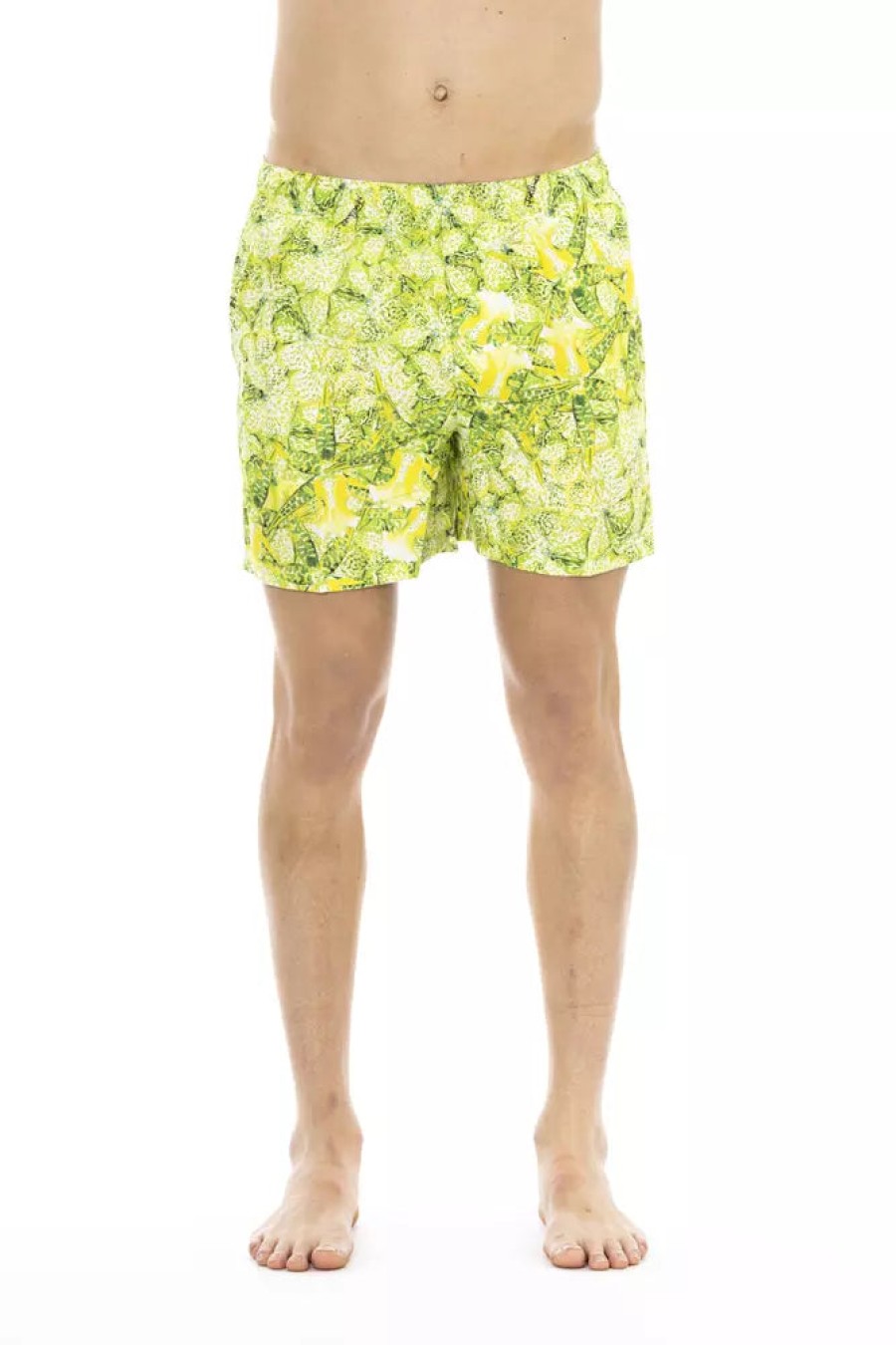 Men Just Cavalli Men'S Swimwear | Just Cavalli Vibrant Green Beach Shorts With Exquisite Print