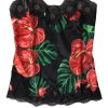 Women Dolce & Gabbana Women'S Underwear | Dolce & Gabbana Black Anthurium Print Silk Camisole Top Underwear