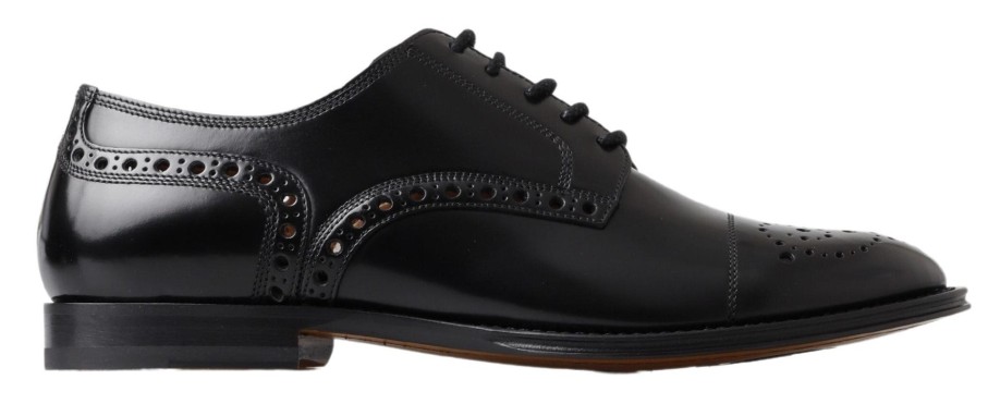 Men Dolce & Gabbana Men'S Formal | Dolce & Gabbana Black Leather Oxford Wingtip Formal Derby Shoes