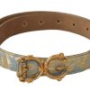 Women Dolce & Gabbana Women'S Belts | Dolce & Gabbana Blue Leather Dg Logo Baroque Gold Metal Buckle Belt