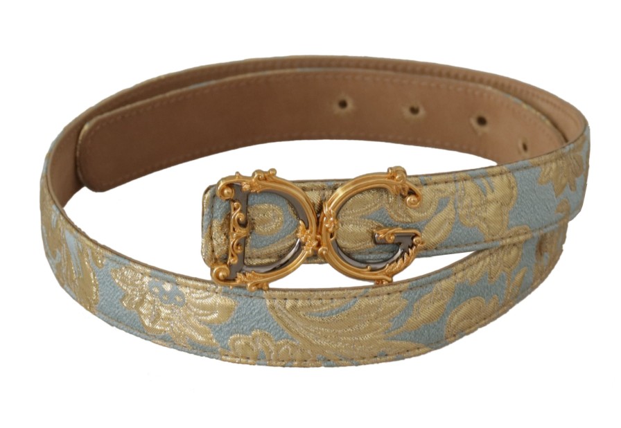 Women Dolce & Gabbana Women'S Belts | Dolce & Gabbana Blue Leather Dg Logo Baroque Gold Metal Buckle Belt