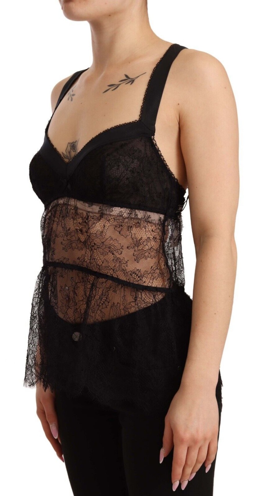 Women Dolce & Gabbana Women'S Sleepwear | Dolce & Gabbana Black Silk Lace Babydoll Nylon Lingerie Top