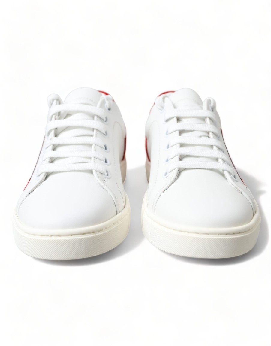 Women Dolce & Gabbana Women'S Sneakers | Dolce & Gabbana White Red Leather Low Top Sneakers Shoes