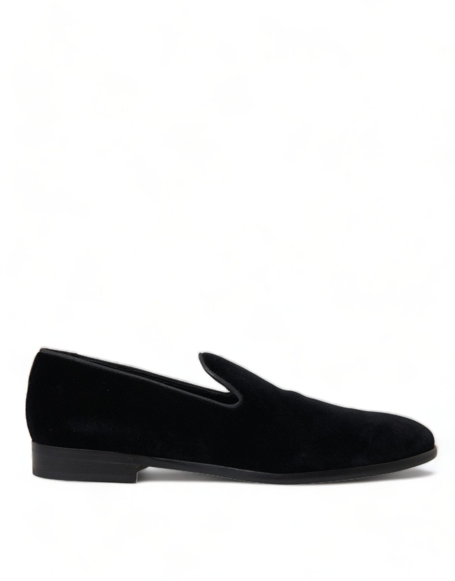 Men Dolce & Gabbana Men'S Loafers | Dolce & Gabbana Black Velvet Loafers Formal Shoes