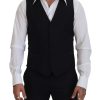 Men Dolce & Gabbana Men'S Vests | Dolce & Gabbana Black Virgin Wool Waistcoat Formal Dress Vest