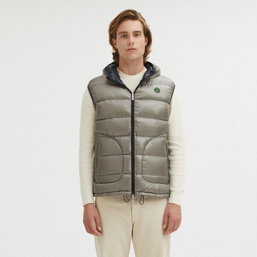 Men Centogrammi Men'S Vests | Centogrammi Reversible Goose Down Hooded Vest In Gray