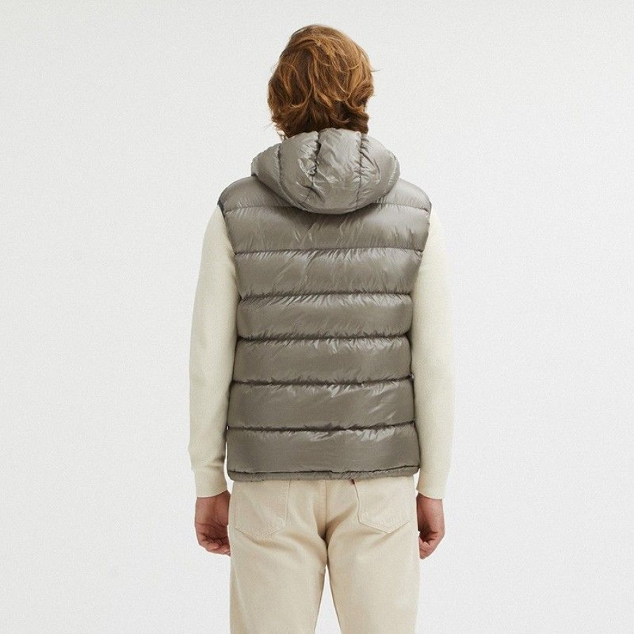 Men Centogrammi Men'S Vests | Centogrammi Reversible Goose Down Hooded Vest In Gray