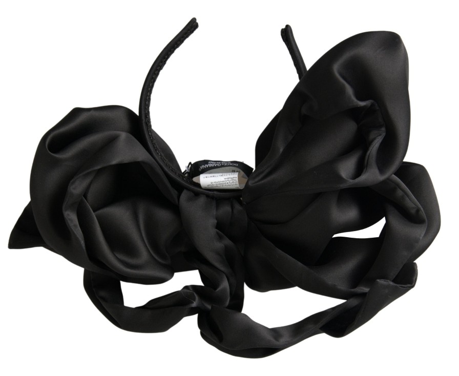 Women Dolce & Gabbana Women'S Headbands | Dolce & Gabbana Black Silk Large Bow Hair Head Diadem