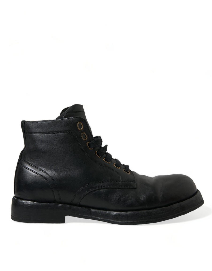 Men Dolce & Gabbana Men'S Boots | Dolce & Gabbana Black Leather Perugino Ankle Boots Shoes