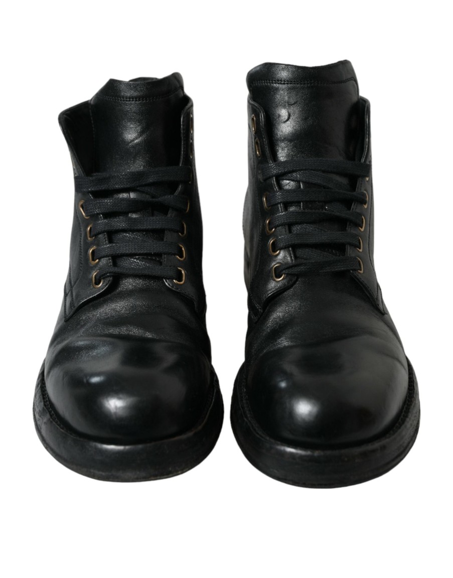 Men Dolce & Gabbana Men'S Boots | Dolce & Gabbana Black Leather Perugino Ankle Boots Shoes