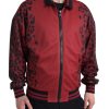 Men Dolce & Gabbana Men'S Blazers | Dolce & Gabbana Red Leopard Polyester Bomber Full Zip Jacket