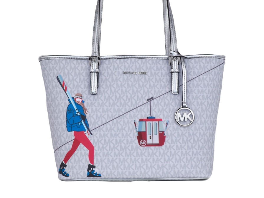 Women Michael Kors Women'S Tote Bags | Michael Kors Jet Set Girls Print Medium Signature Pvc Carryall Shoulde