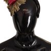 Women Dolce & Gabbana Women'S Headbands | Dolce & Gabbana Black Gold Sacred Heart Logo Embellished Headband Diad