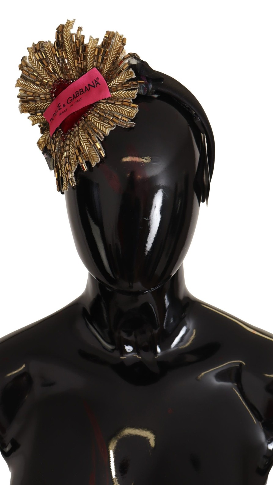 Women Dolce & Gabbana Women'S Headbands | Dolce & Gabbana Black Gold Sacred Heart Logo Embellished Headband Diad