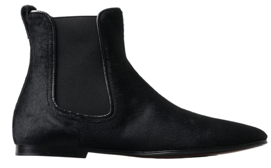 Men Dolce & Gabbana Men'S Boots | Dolce & Gabbana Black Leather Chelsea Men Ankle Boots Shoes