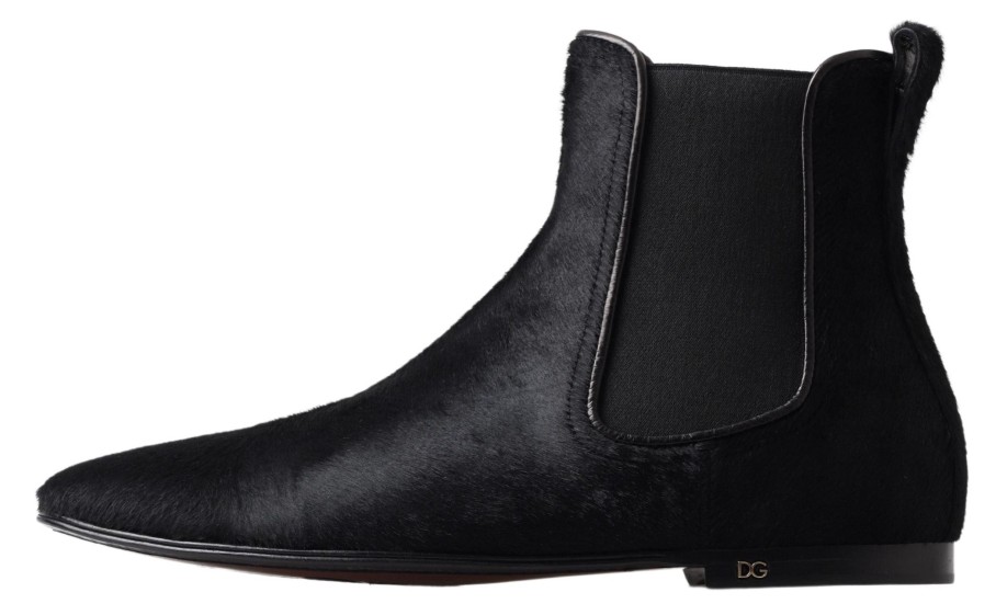 Men Dolce & Gabbana Men'S Boots | Dolce & Gabbana Black Leather Chelsea Men Ankle Boots Shoes