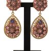 Women Dolce & Gabbana Women'S Earrings | Dolce & Gabbana Gold Crystal Dg Sicily Clip-On Jewelry Dangling Earrin