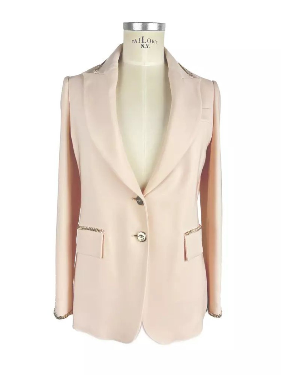 Women Elisabetta Franchi Women'S Suits & Blazers | Elisabetta Franchi Blush Toned Chain-Detail Blazer