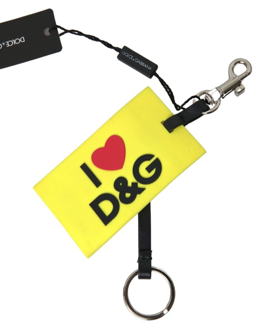 Women Dolce & Gabbana Women'S Keychains | Dolce & Gabbana Yellow Silicone Dg Logo Gold Brass Keyring Keychain