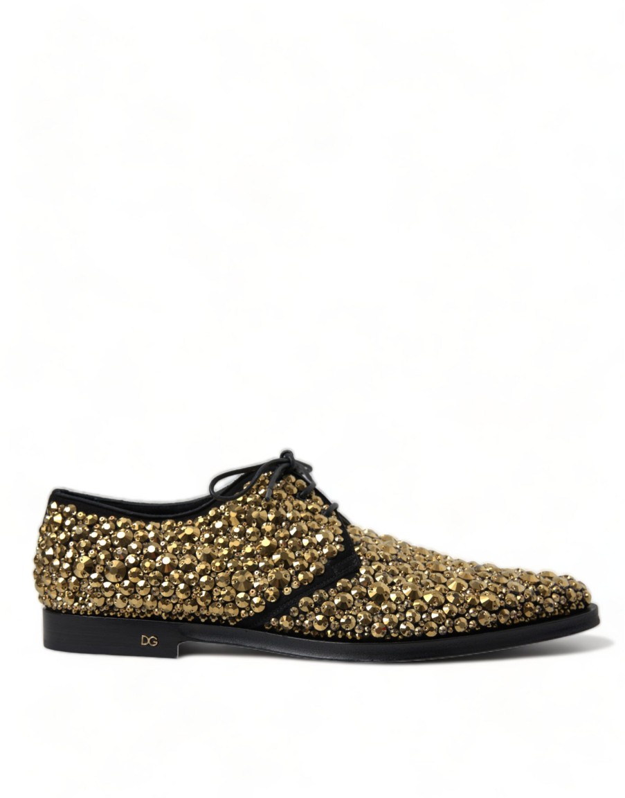 Men Dolce & Gabbana Men'S Formal | Dolce & Gabbana Black Gold Embellished Derby Dress Shoes