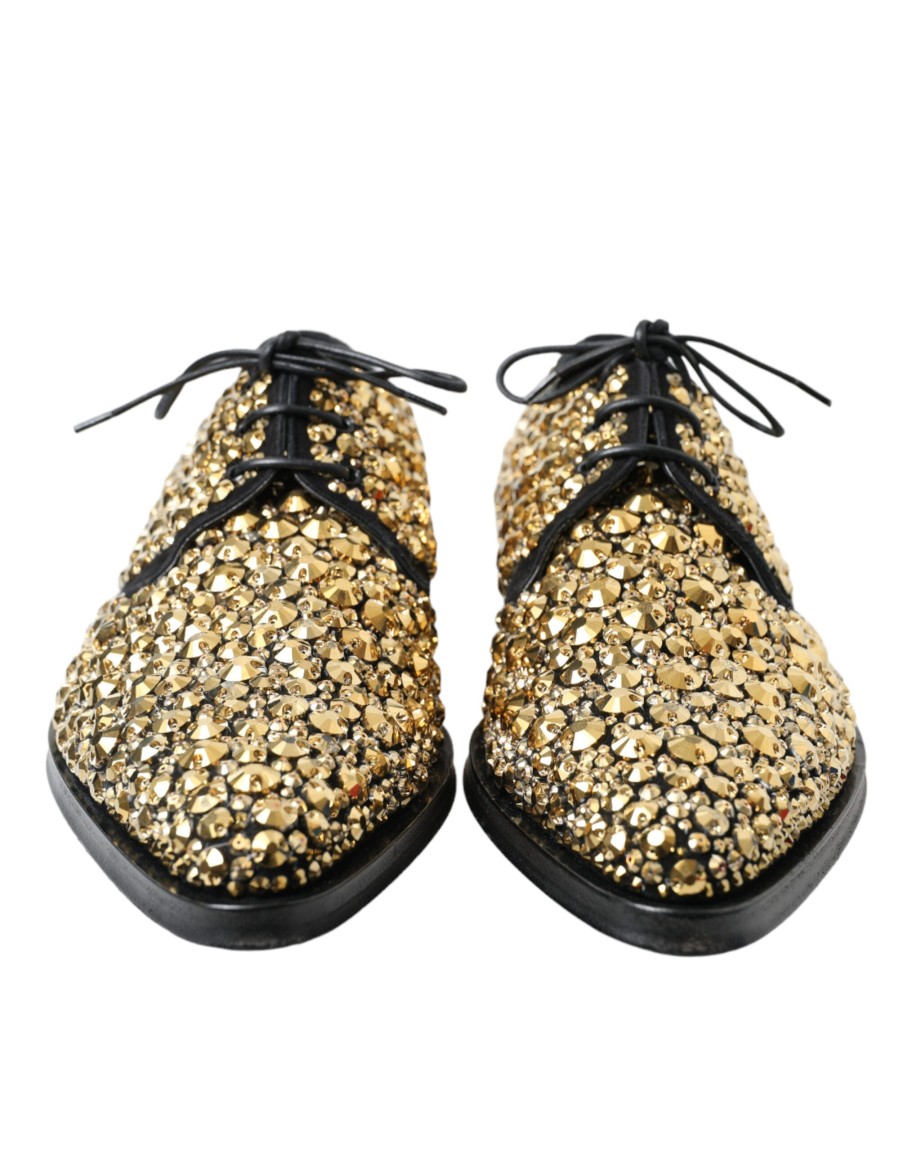 Men Dolce & Gabbana Men'S Formal | Dolce & Gabbana Black Gold Embellished Derby Dress Shoes