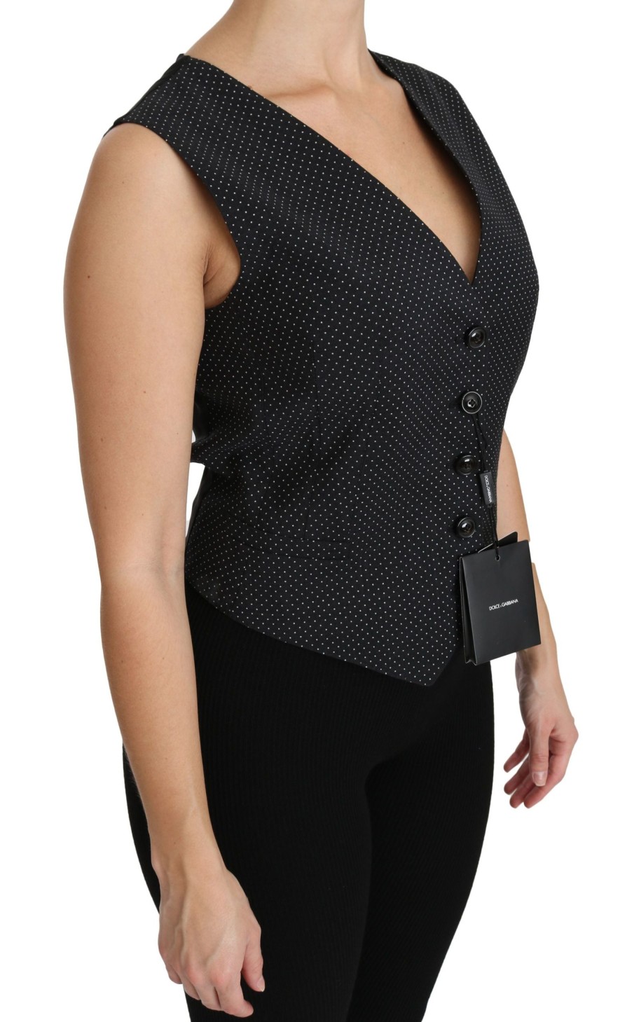 Women Dolce & Gabbana Women'S Vest | Dolce & Gabbana Black Dotted Waistcoat Vest Blouse Top