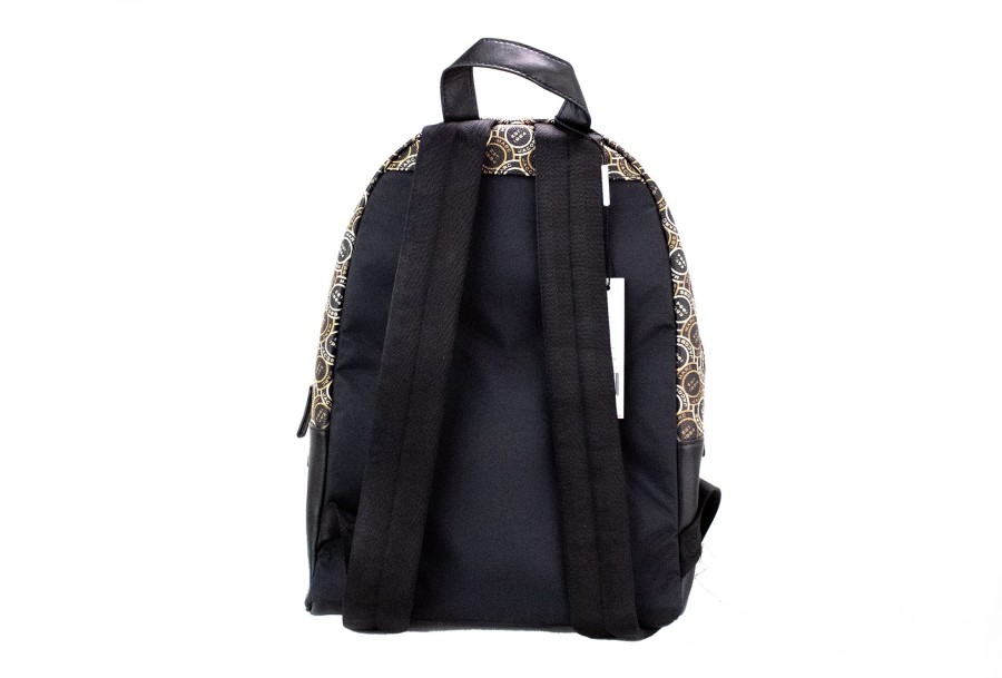 Women Marc Jacobs Women Backpacks | Marc Jacobs Signet Medium Black Logo Printed Leather Shoulder Backpack