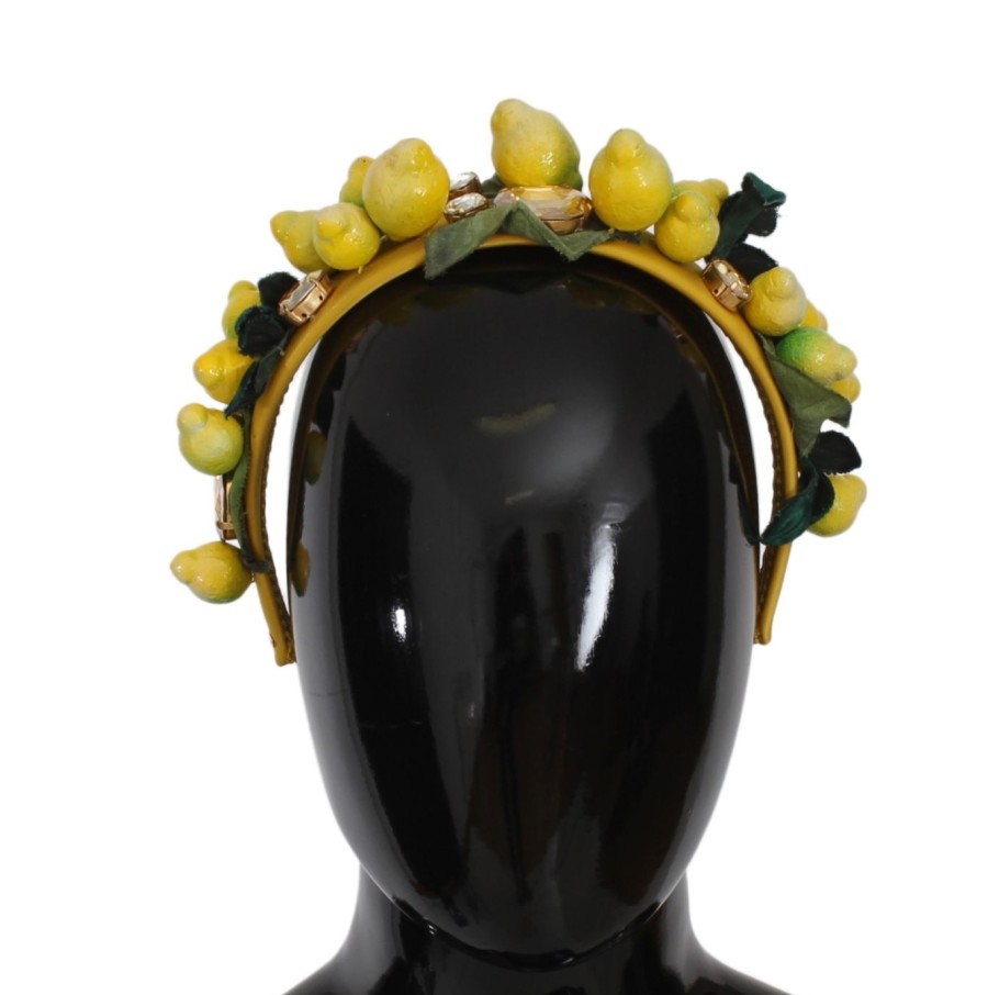 Women Dolce & Gabbana Women'S Headbands | Dolce & Gabbana Yellow Lemons Sicily Crystal Diadem Tiara Headband