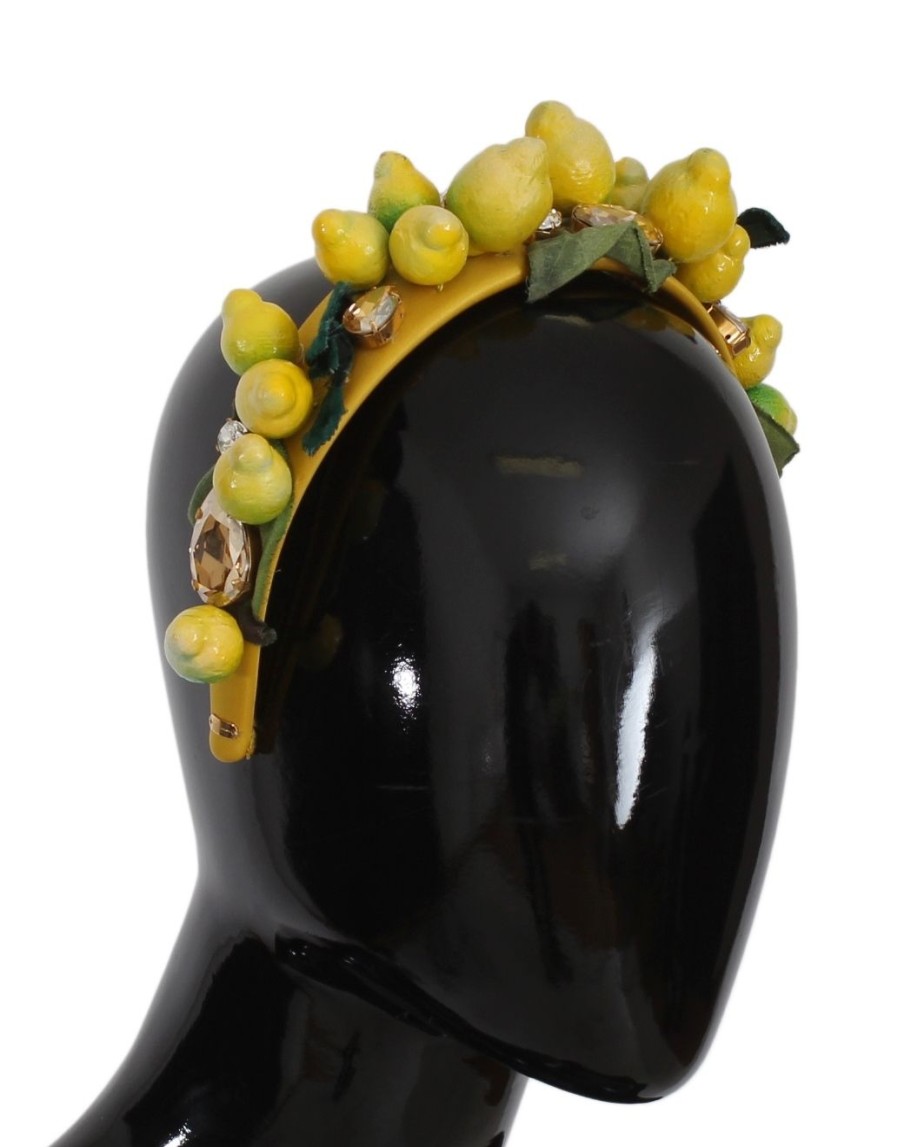 Women Dolce & Gabbana Women'S Headbands | Dolce & Gabbana Yellow Lemons Sicily Crystal Diadem Tiara Headband