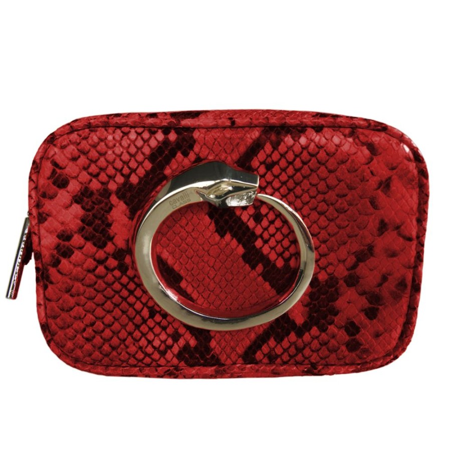 Women Cavalli Class Women'S Clutch Bags | Cavalli Class Chic Python-Print Calfskin Clutch With Metallic Accent