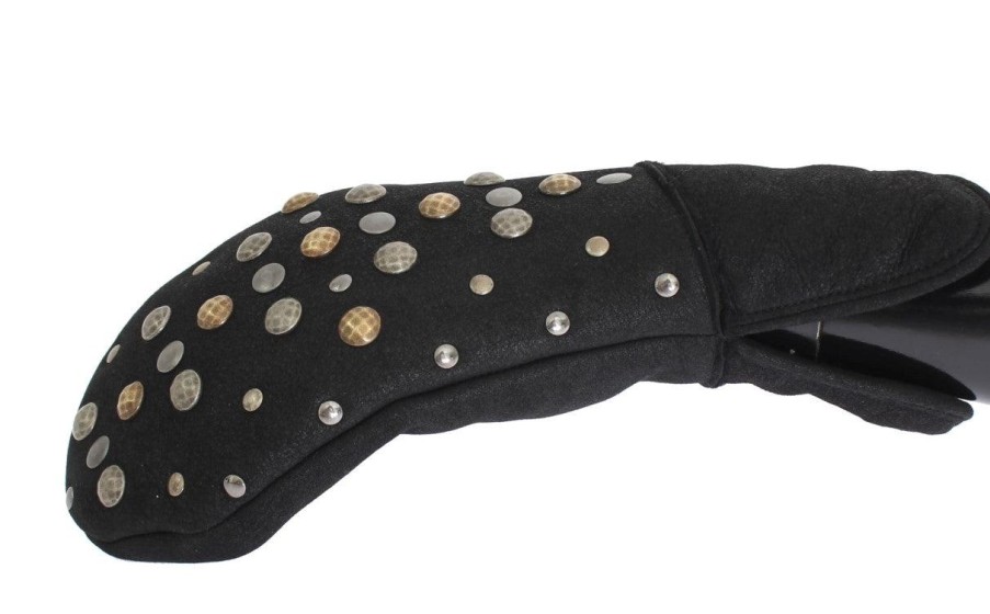 Men Dolce & Gabbana Men'S Gloves | Dolce & Gabbana Gray Wool Shearling Studded Gloves