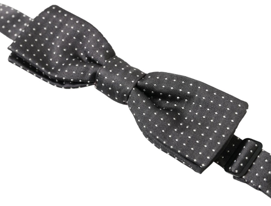 Men Dolce & Gabbana Men'S Ties & Bowties | Dolce & Gabbana Black Polka Dot Silk Adjustable Men Neck Papillon Bow