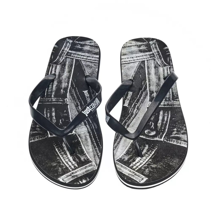 Men Just Cavalli Men'S Slide Sandals | Just Cavalli Sleek Summer Men'S Logo Flip Flops