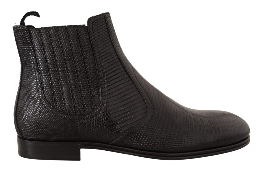 Men Dolce & Gabbana Men'S Boots | Dolce & Gabbana Black Leather Lizard Skin Ankle Boots