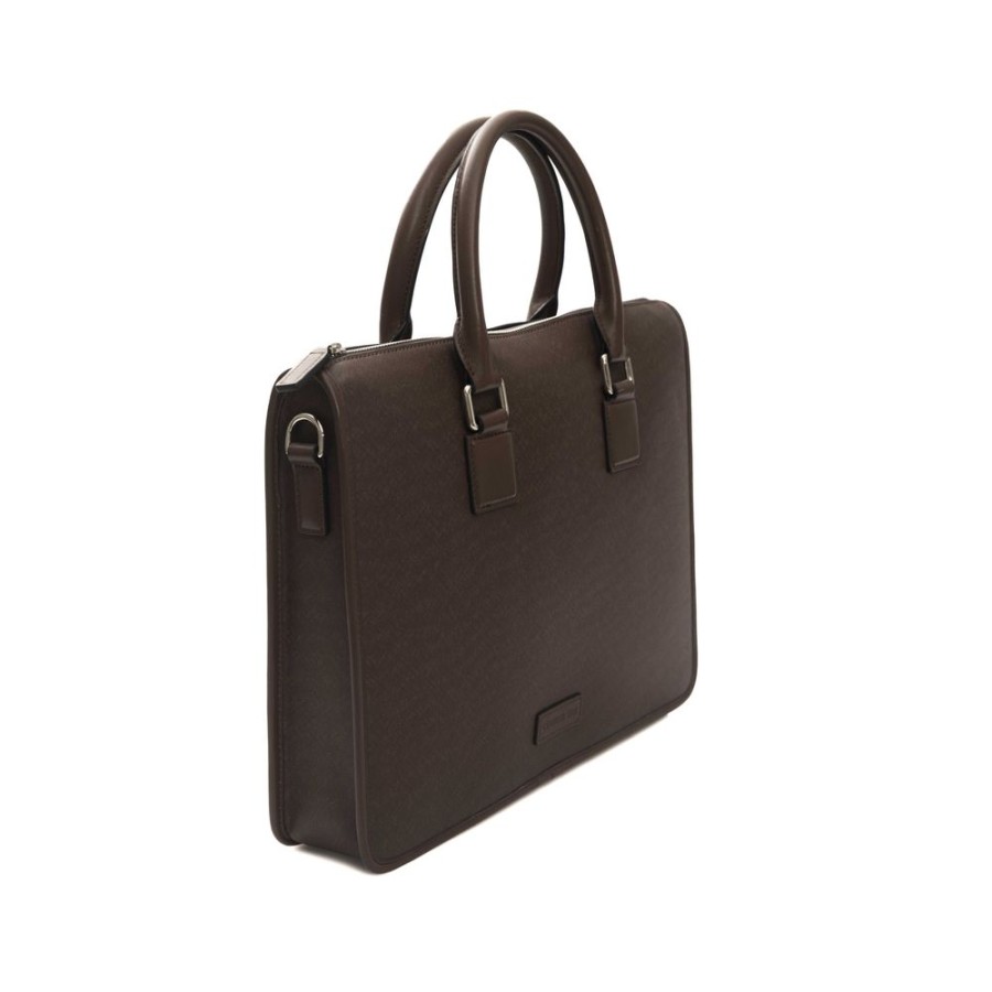 Men Cerruti 1881 Men'S Briefcases | Cerruti 1881 Elegant Leather Briefcase With Shoulder Strap