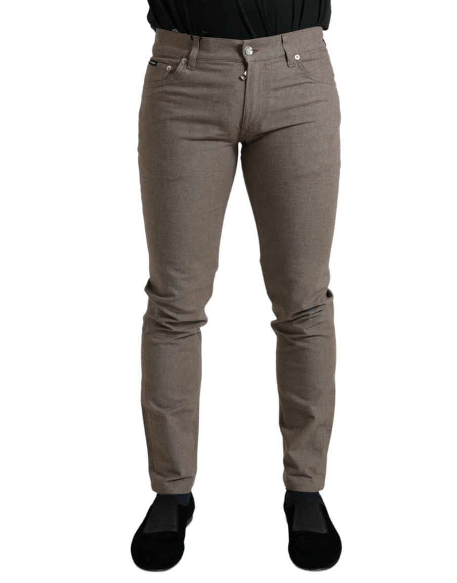 Men Dolce & Gabbana Men'S Jeans & Pants | Dolce & Gabbana Brown Cotton Stretch Skinny Men Pants