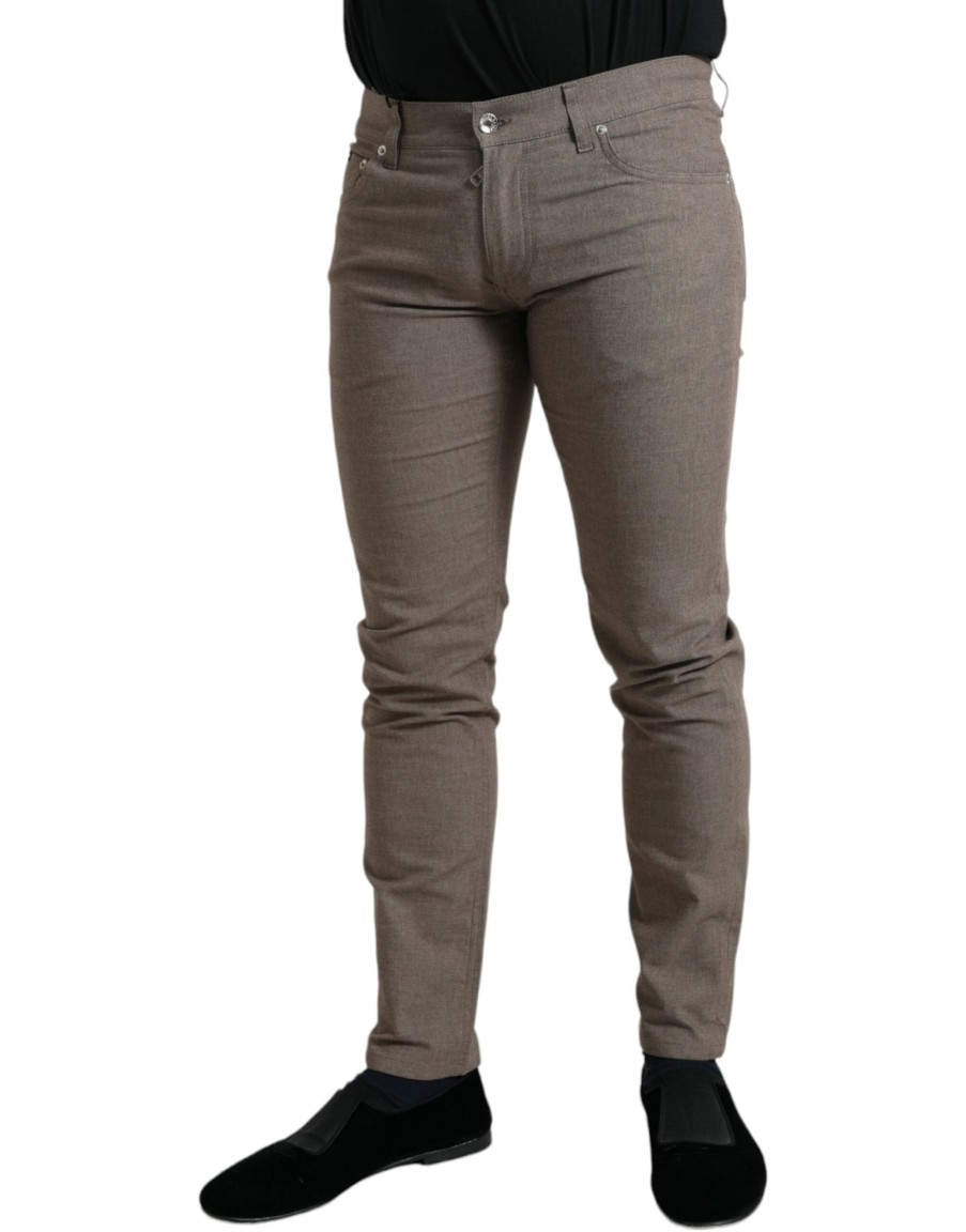 Men Dolce & Gabbana Men'S Jeans & Pants | Dolce & Gabbana Brown Cotton Stretch Skinny Men Pants