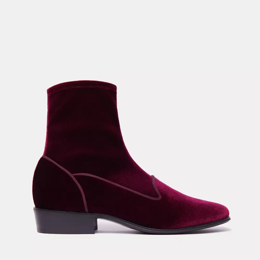 Women Charles Philip Women'S Boots | Charles Philip Velvet Ankle Boots In Rich Burgundy