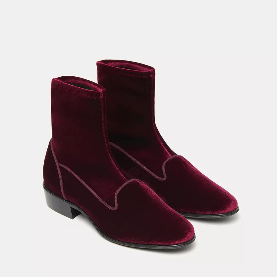 Women Charles Philip Women'S Boots | Charles Philip Velvet Ankle Boots In Rich Burgundy